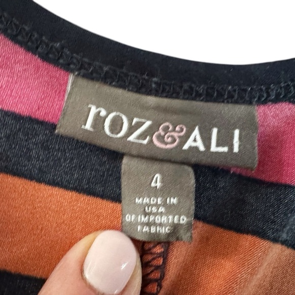 Y2K Roz & Ali stretchy Striped Maxi Dress with Belt USA beach summer sz 4 #961 - Picture 3 of 13